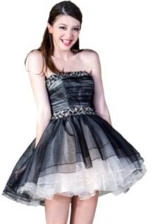 Meier Women's Short Embellished Strapless Black White Babydoll Prom Dress at  Womens Clothing store