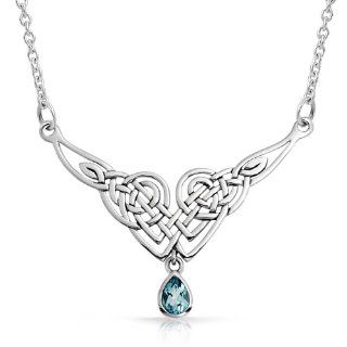 Bling Jewelry Sterling Silver Blue Topaz Celtic Knot Teadrop Necklace: Jewelry
