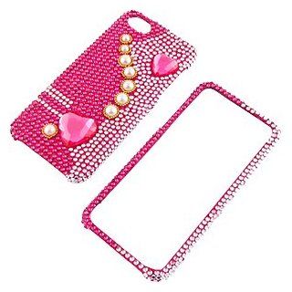 Rhinestones Protector Case for Apple iPhone 5, Hearts & Pearls (Pink) Full Diamond: Cell Phones & Accessories