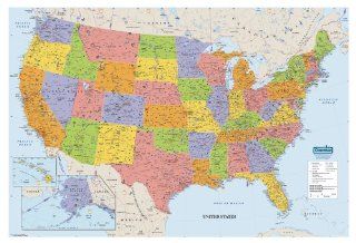 House of Doolittle Laminated United States Map, 38 x 25 Inch with Write On/Wipe Off Feature, Recycled (HOD721) : Wall Maps : Office Products