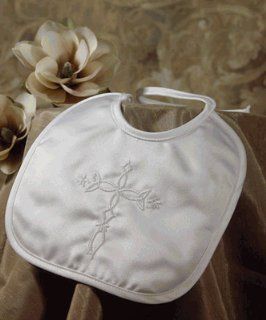Matte Satin Christening Bib with Embroidered Celtic Cross : Baby Bibs : Baby