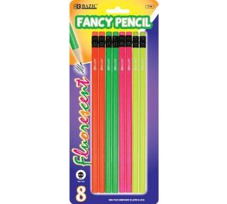 Bazic Fluorescent Wood Pencil with Eraser, 8 per Pack (Case of 144) (714 144) : Wood Lead Pencils : Office Products