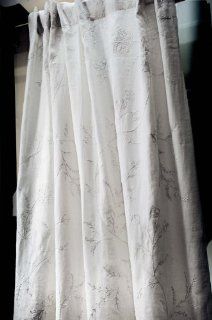 White linen embroidered curtain panels (52"W X 108"L)   Window Treatment Curtains
