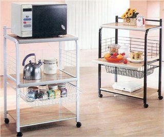Black 3 Shelf Mobile Kitchen Microwave Cart with Basket: Home & Kitchen