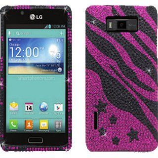 Hot Pink Black Zebra Stars Bling Rhinestone Crystal Case Cover Diamond Skin Faceplate For LG Splendor Venice 730 with Free Pouch Cell Phones & Accessories