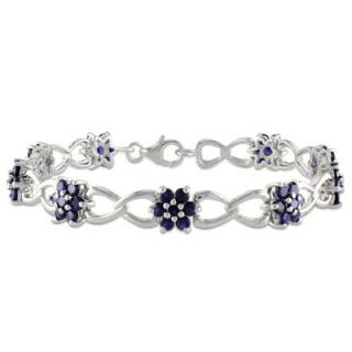 Lab Created Blue Sapphire Flower Bracelet in Sterling Silver   7.5