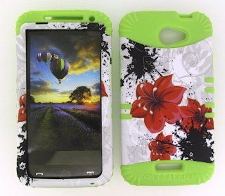 For Htc One X S720e Hibiscus Flowers On White Heavy Duty Case + Lime Green Rubber Skin Accessories Cell Phones & Accessories