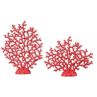 Bright Red Coral Sculptures (set Of 2)