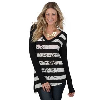 California Bloom California Bloom Womens Floral Print Striped Lightweight Sweater Black Size S (4 : 6)