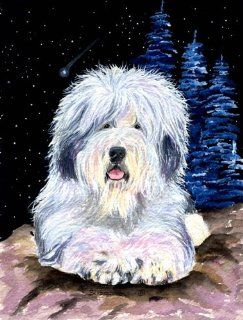 Starry Night Old English Sheepdog Flag Canvas House Size : Outdoor Flags : Patio, Lawn & Garden