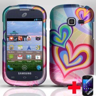 Samsung Galaxy Discover S730g Galaxy Centura S738cMULTICOLOR HEARTCEPTION DESIGN RUBBERIZED HARD PLASTIC 2 PIECE SNAP ON CELL PHONE CASE + SCREEN PROTECTOR, FROM [TRIPLE8ACCESSORIES]: Cell Phones & Accessories