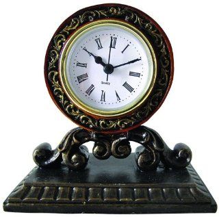 5.25" Elegant Distressed Black and Gold Scroll Roman Numeral Mantle Clock   Shelf Clocks