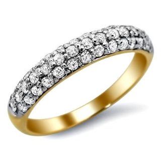 .75ct Round Pave Diamond Wedding Band Ring 14k Yellow Gold: Jewelry
