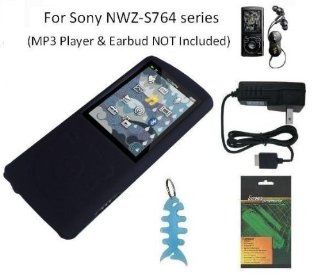 Accessories Bundle Kit for Sony Walkman NWZ S764 MP3 Player: Includes Black Silicone Case, LCD Screen Protector, Wall Charger and Light Blue Fishbone Style Keychain : MP3 Players & Accessories