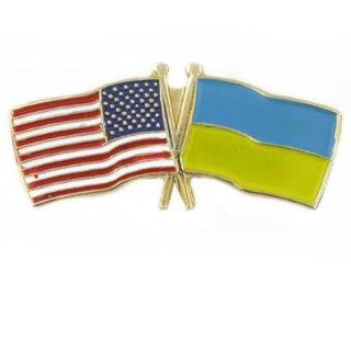 USA and Ukraine Crossed Friendship Flag Lapel Pin: Jewelry