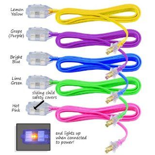 Pro Glo 9 Foot Extension Cord 3 Lighted Outlets   Choose from 5 Bright Colors   Child Safety Covers Cord color: Lime Green   Bedroom Furniture