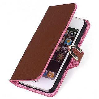 Real Leather Sided Wallet Card Slot Flip Case Cover For iPhone 5G 5 K0581 5 Cell Phones & Accessories