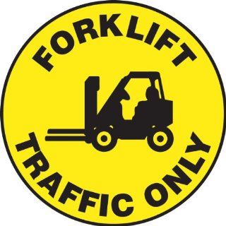 Accuform Signs MFS773 Slip Gard Adhesive Vinyl Round Floor Sign, Legend "FORKLIFT TRAFFIC ONLY" with Graphic, 17" Diameter, Black on Yellow: Industrial Floor Warning Signs: Industrial & Scientific