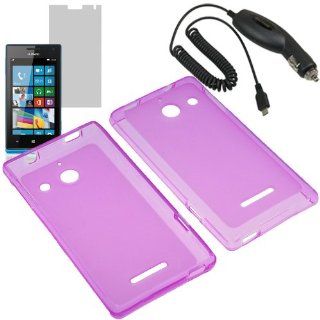 BW TPU Sleeve Gel Cover Skin Case for Net 10, Tracfone, Straight Talk Huawei Ascend W1 + LCD + Car Charger Purple Cell Phones & Accessories