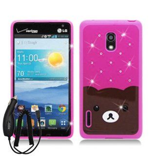 LG OPTIMUS F7 US780 PINK BROWN TEDDY BEAR TPU RUBBER BLING COVER HARD CASE + FREE CAR CHARGER from [ACCESSORY ARENA]: Cell Phones & Accessories