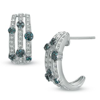 CT. T.W. Enhanced Blue and White Diamond Flower Hoop Earrings in