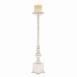 Candle Stand With Shiny Silver Finish And Square Base