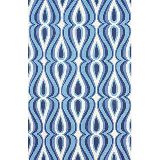 Nuloom Hand hooked Modern Swoosh Blue Polyester Rug (86 X 116)