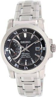Seiko Premier Kinetic Black Dial Stainless Steel Bracelet Mens Watch SRG009: Seiko: Watches