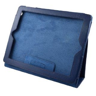 Faux Leather Bulit in Magnet Case Protector Navy Blue for iPad 2 3rd: Cell Phones & Accessories