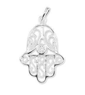 925 Sterling Silver Jewish Hamsa Hand Pendant Necklace: Jewelry
