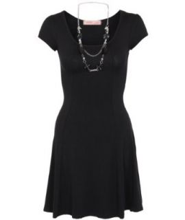 Womens Scoop Neck Jersey Flared Skater Mini Dress Long Tunic Top Size Necklace at  Womens Clothing store: