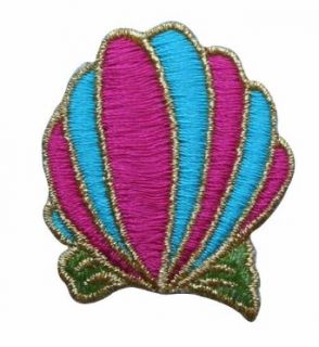ID #0336 Seashell Embroidered Iron On Applique Patch: