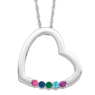 Mothers Birthstone Heart Pendant in Sterling Silver (5 Stones