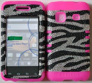 SAMSUNG M820 GALAXY PREVAIL BOOST & PRECEDENT STRAIGHT TALK HYBRID SILICONE RUBBER HOT PINK + HARD PLASTIC COVER SNAP ON ZEBRA/BLING: Cell Phones & Accessories
