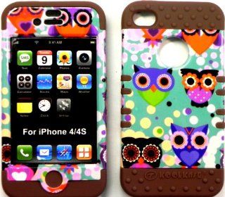 Bumper Case for AT&T/Verizon/Sprint/Virgin Mobile/US Cellular/Cricket Wireless Apple iPhone 4 4G 4S 2 in 1 Hybrid Case Cover Tiny Owls Snap On + Brown Silicone: Cell Phones & Accessories