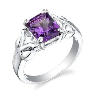 2.00 Carats Radiant Cut Amethyst Ring in Sterling Silver Rhodium Nickel Finish Size 5 to 9: Peora: Jewelry