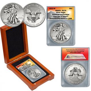 2013 EU70 ANACS First Day of Issue Limited Edition of 2898 Silver Eagle Dollar