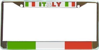 Italy Italian Flag Chrome License Plate Frame Holder Automotive