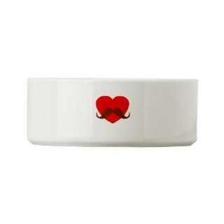 Heart With a Mustache Small Stoneware Dog Bowl : Pet Bowls : Pet Supplies