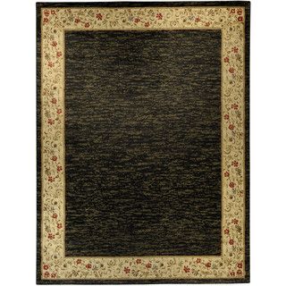 Pasha Collection Solid French Border Black Ivory 33 X 5 Area Rug