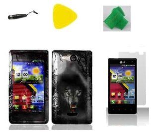 Wolf Faceplate Hard Phone Case Cover Cell Phone Accessory + Yellow Pry Tool + Screen Protector + Stylus Pen + EXTREME Band for Lg Optimus Exceed Lg vs840pp VS840PP: Cell Phones & Accessories