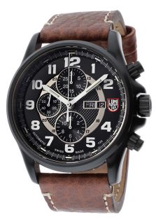 Luminox 1867  Watches,Mens Automatic Chronograph Black Textured Dial Brown Genuine Leather, Chronograph Luminox Automatic Watches