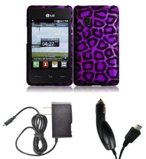 LG 840G   Accessory Combo Kit   Purple and Black Leopard Design Shield Case + Atom LED Keychain Light + Wall Charger + Car Charger: Cell Phones & Accessories