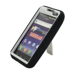 Aimo Wireless LGMS840PCMX008S Guerilla Armor Hybrid Case with Kickstand for LG Connect 4G LS840   Retail Packaging   Black/White: Cell Phones & Accessories