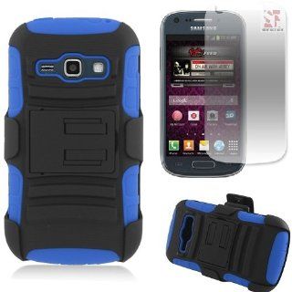 [SlickGears] Heavy Duty Combat Armor Dual Layer Kickstand Belt Holster Case for Samsung Galaxy Ring / Prevail 2 SPH M840 (Boost, Virgin Mobile) + LCD Screen Protector Combo (Blue Skin): Cell Phones & Accessories