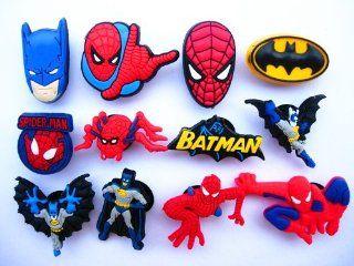 12 Spiderman & Batman Shoe Charms for Croc Shoes & Wristband Bracelet: Toys & Games