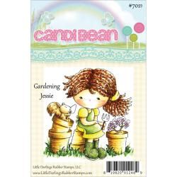 Candibean Unmounted Rubber Stamp 3.1 X2.874   Gardening Jessie
