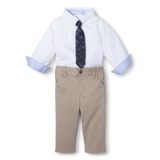 G Cutee Newborn Boys 3 Piece Shirtzie, Pant and Neck Tie   White/Tan 24 M