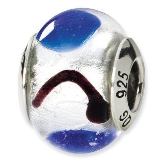 Sterling Silver Reflections White/Blue/Black Italian Murano Bead: Bead Charms: Jewelry