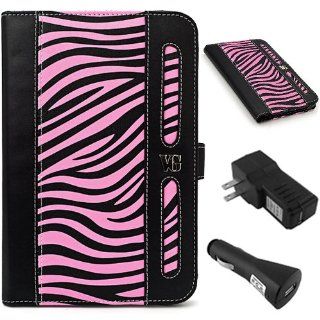 BLACK and PINK Zebra VanGoddy Dauphine Lightweight, Durable Portfolio Jacket Cover Case For Samsung Galaxy Tab 2 7 Inch Student Edition + BLACK Travel USB Car Charger Kit + BLACK Travel USB Home Charger Electronics